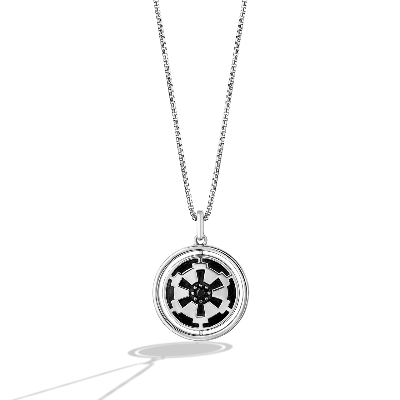 STERLING SILVER DARK SIDE/LIGHT SIDE ROTATING MEDALION with 1/5 CT.TW. White and Black Diamonds