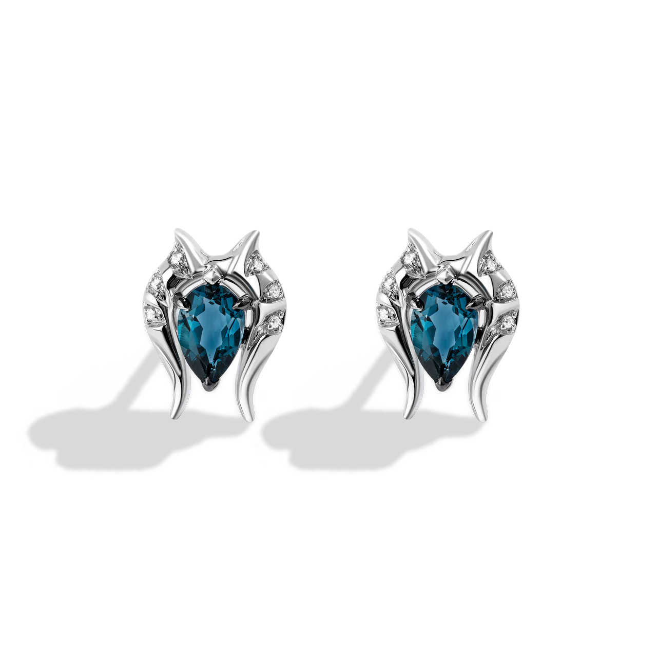 THE AHSOKA TANO™ WOMEN'S EARRINGS 1/20 CT.TW. White Diamonds and London Blue Topaz set in Sterling Silver and Black Rhodium