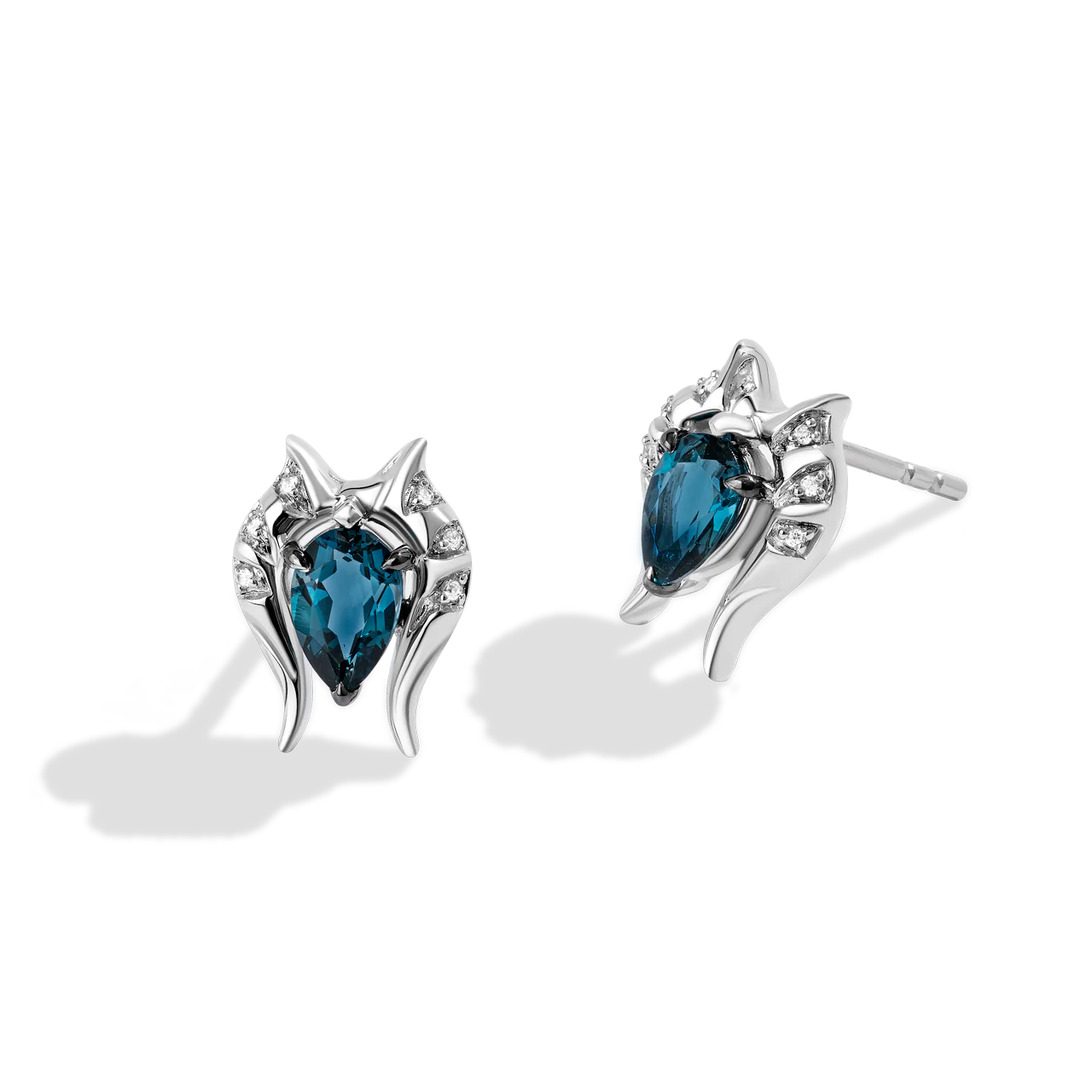 THE AHSOKA TANO™ WOMEN'S EARRINGS 1/20 CT.TW. White Diamonds and London Blue Topaz set in Sterling Silver and Black Rhodium - Image 2