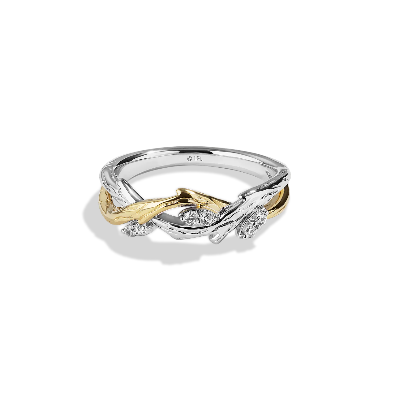 THE DAGOBAH WOMEN'S RING 1/10 CT.TW. White Diamonds True Two Tone Silver and 10K Yellow Gold