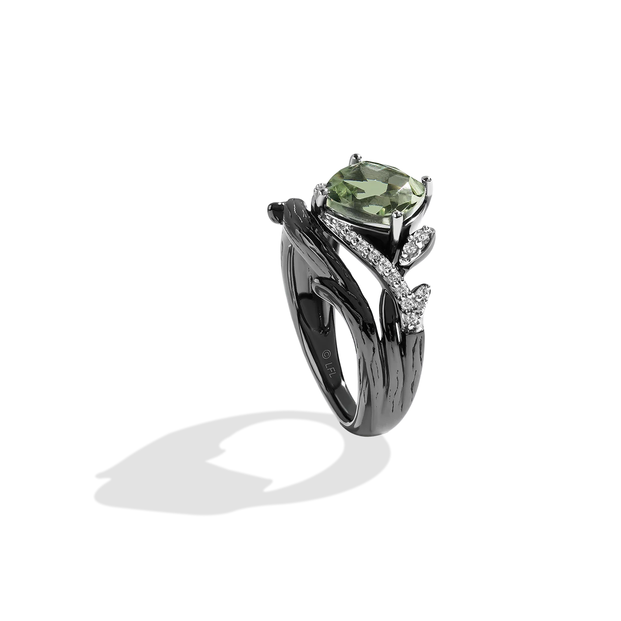 THE DAGOBAH WOMEN'S RING 1/6 CT.TW. Diamonds and Green Amethyst, Sterling Silver with Black Rhodium - Image 2
