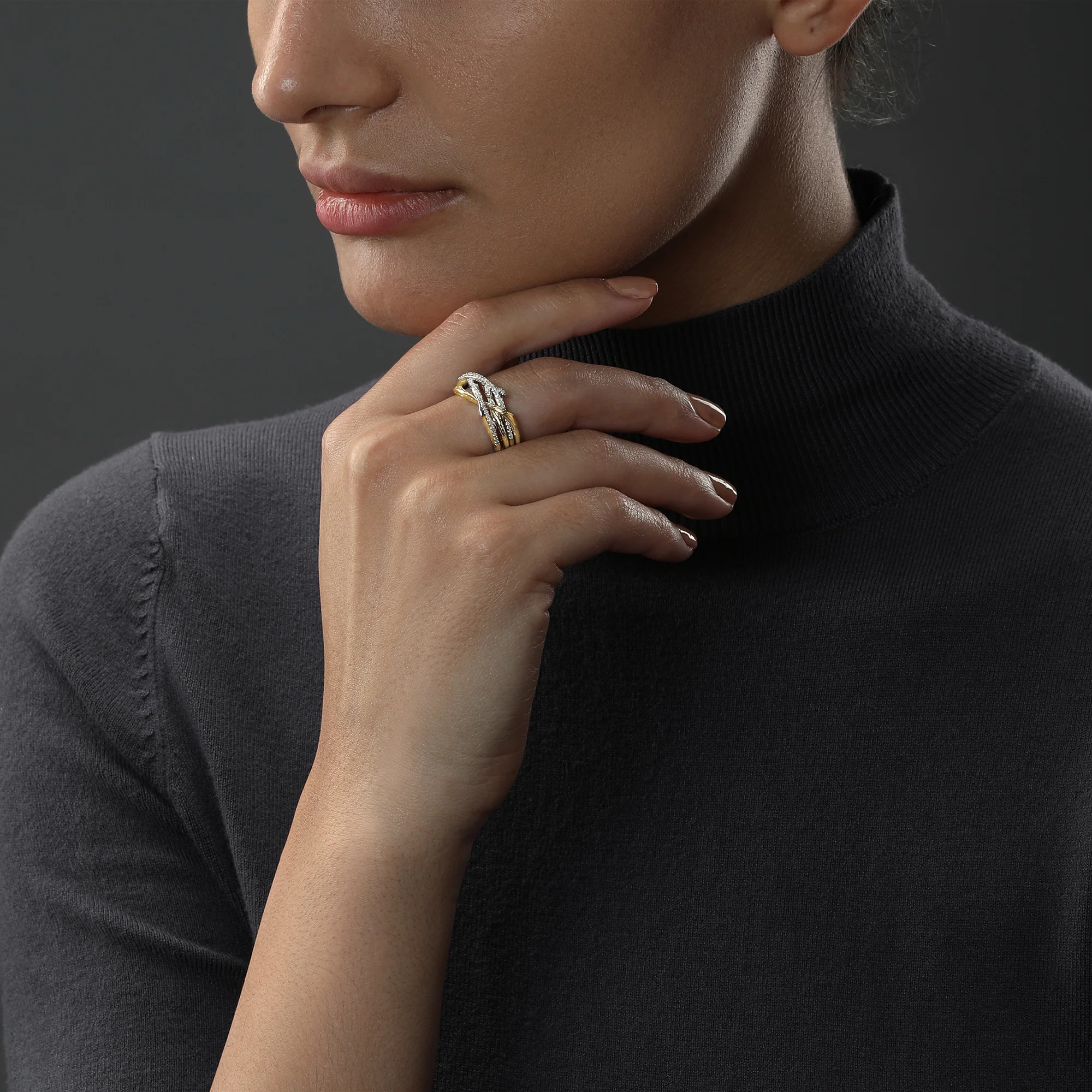 THE DAGOBAH WOMEN'S RING 1/6 CT.TW. White Diamonds True Two Tone Silver and 10K Yellow Gold - Image 2