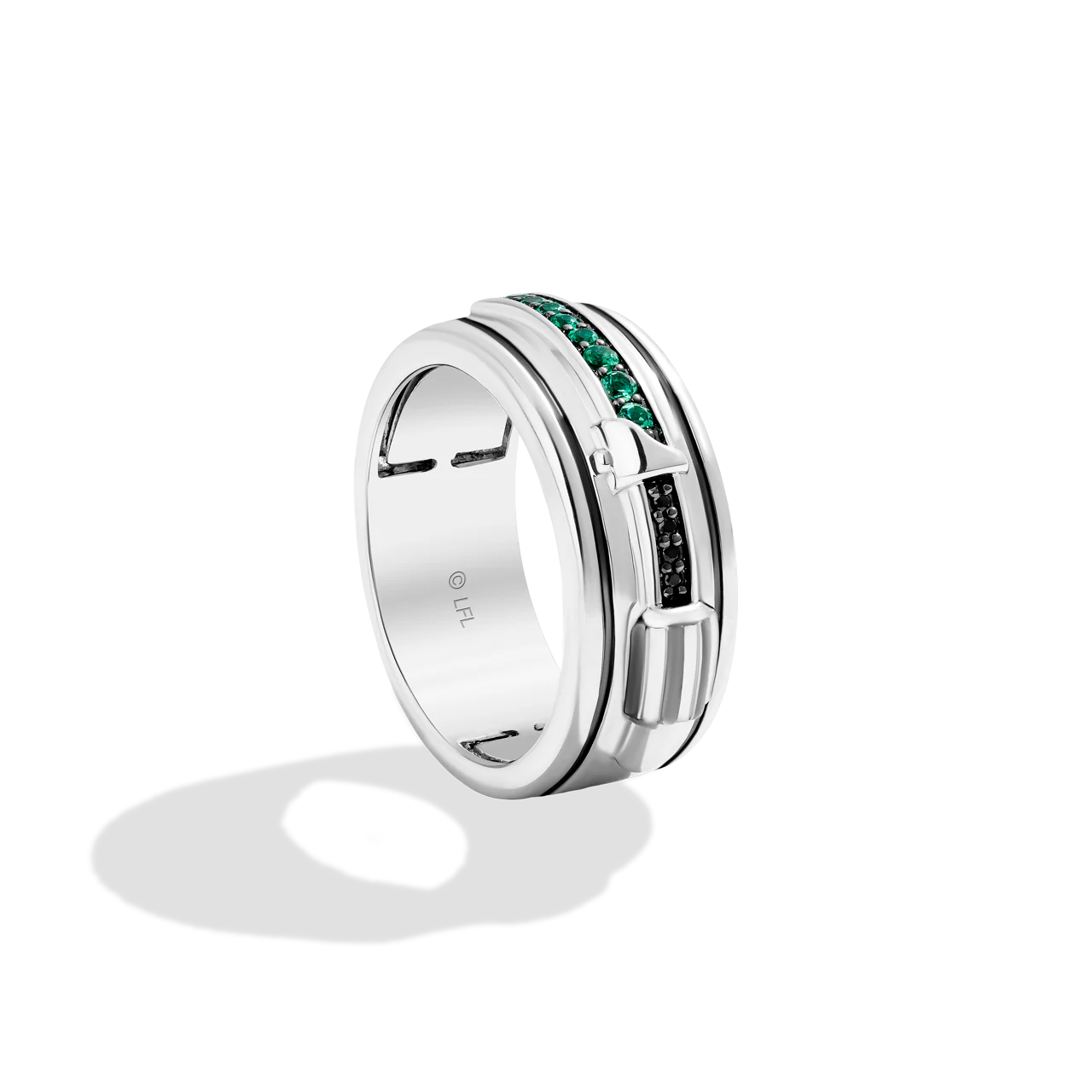 THE JEDI™ MASTER MEN'S RING with Created Emeralds, Diamond Accents and Black Rhodium over Sterling Silver - Image 2