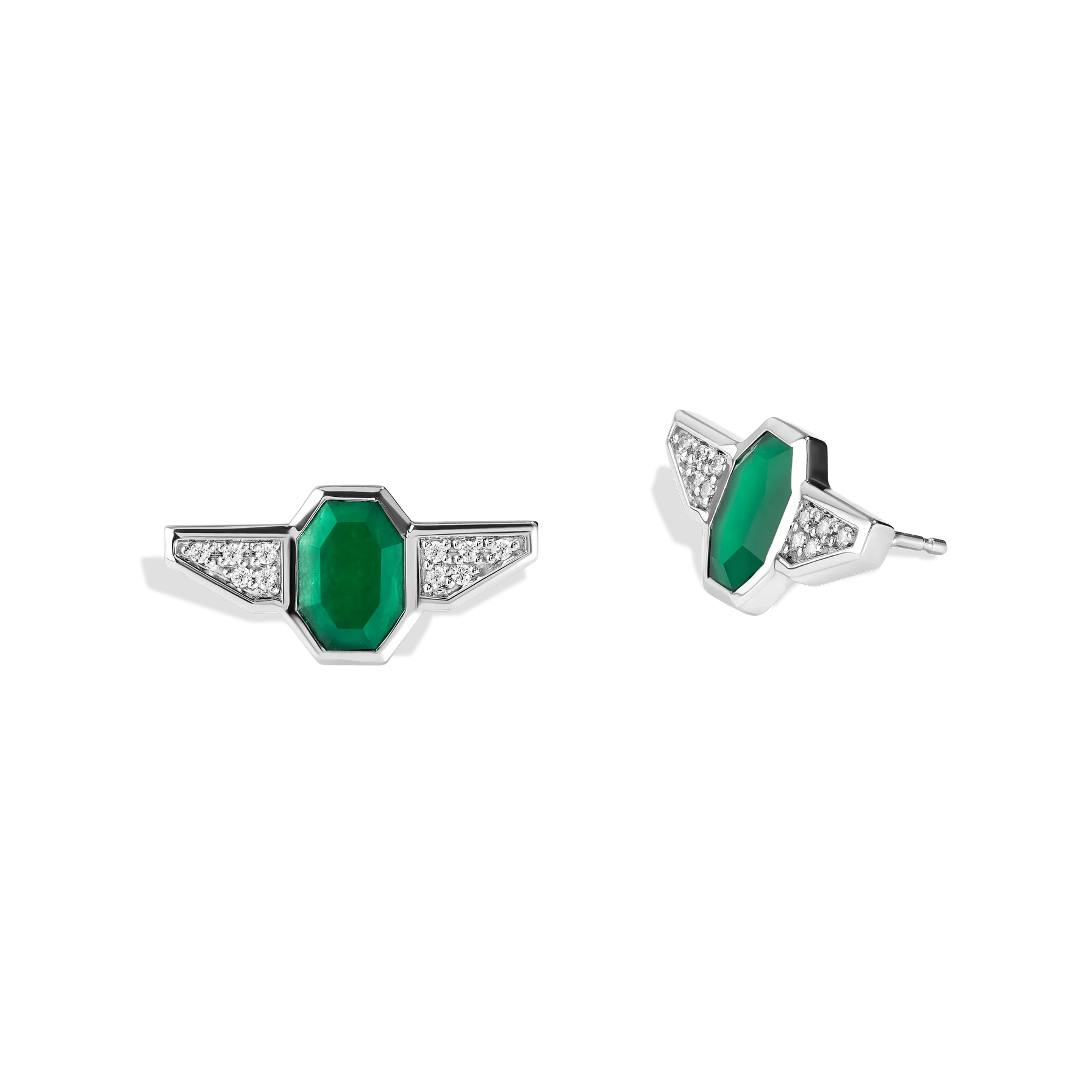 THE JEDI™ MASTER WOMEN'S STUDS 1/10 CT.TW. White Diamonds and Green Agate Silver - Image 3
