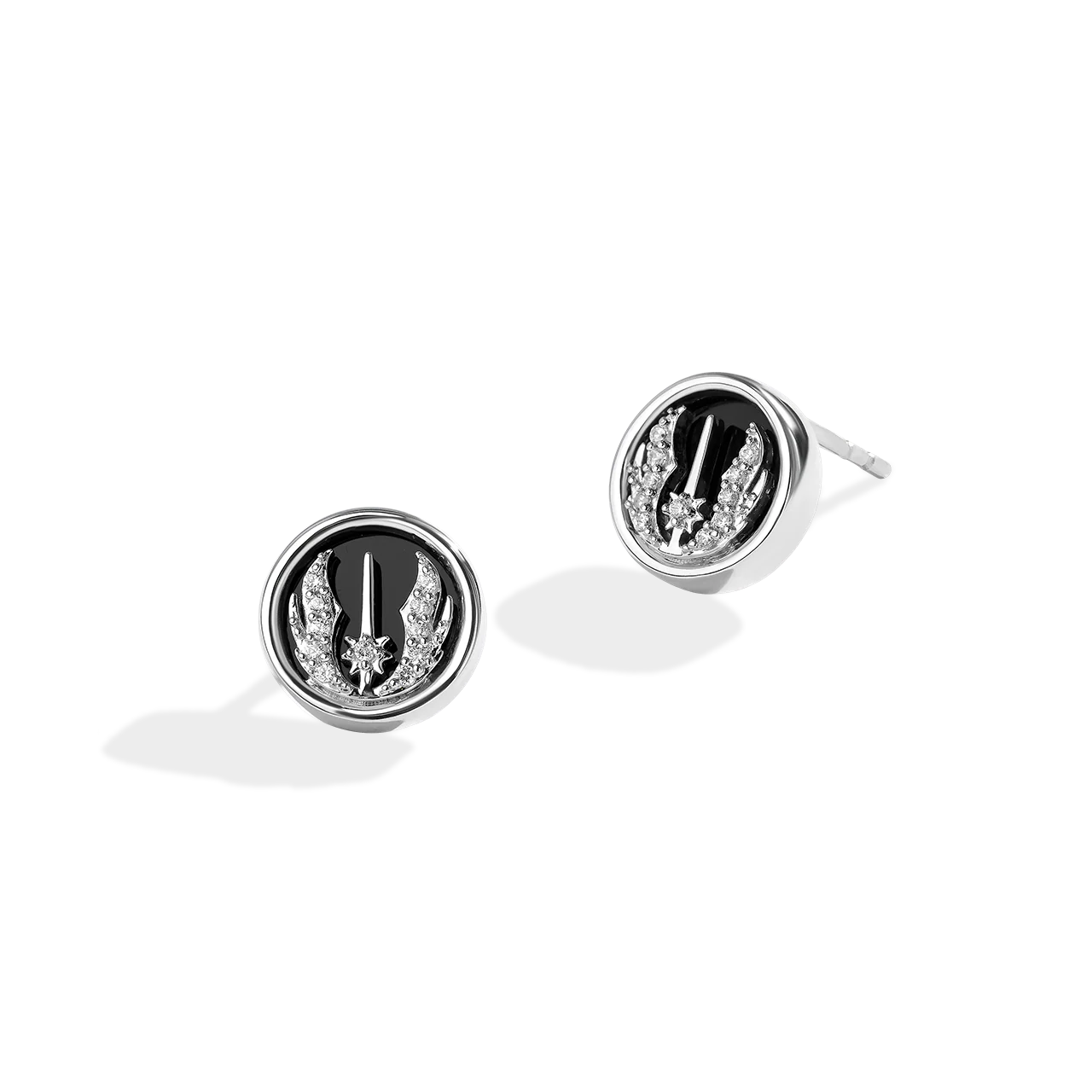 THE JEDI™ ORDER WOMEN'S EARRINGS 1/10 CT.TW. White Diamonds and Black Onyx Silver - Image 2