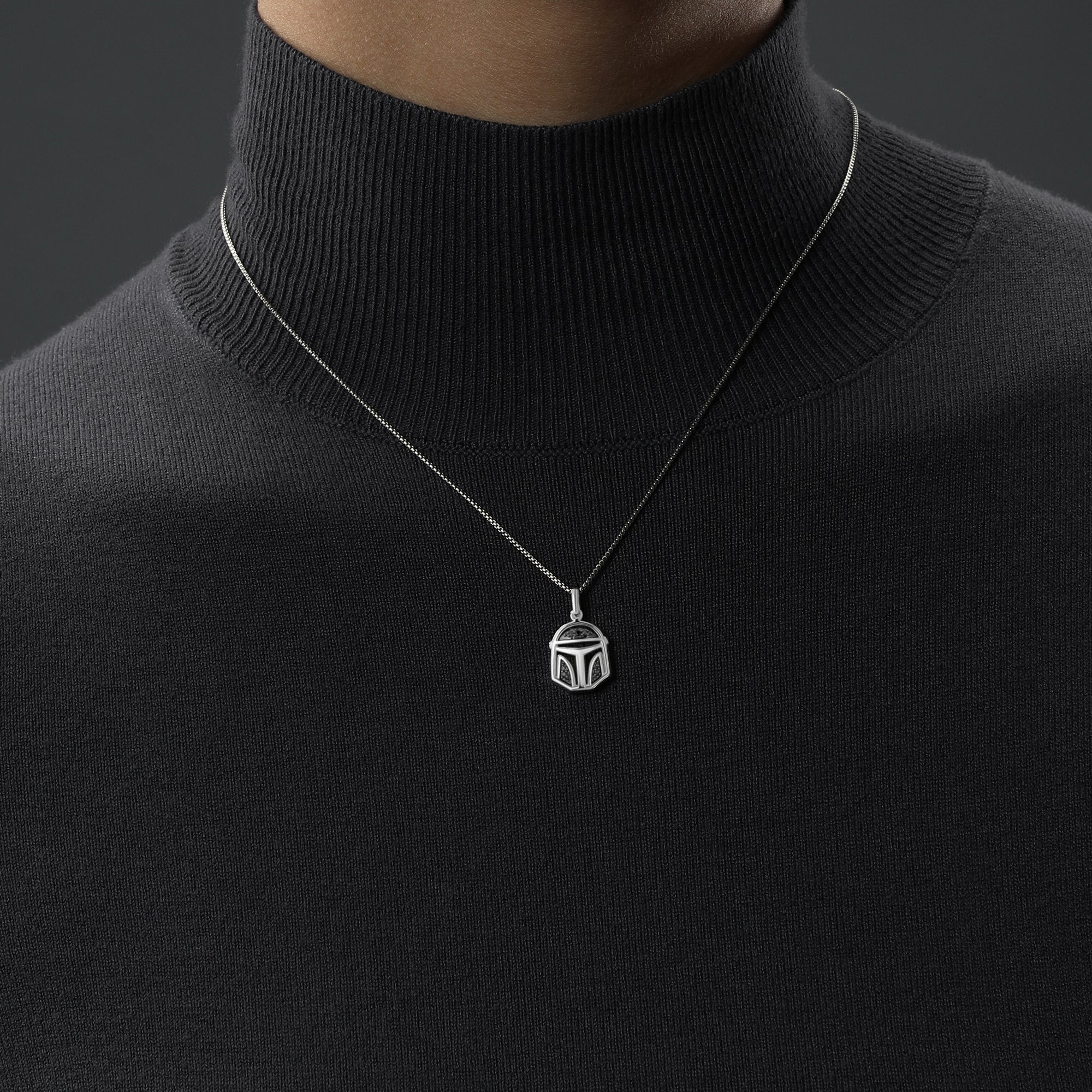 THE MANDALORIAN™ HELMET NECKLACE AND EARRING SET in Sterling Silver and Black Rhodium with 1/10 CT.TW. Black Diamonds - Image 2