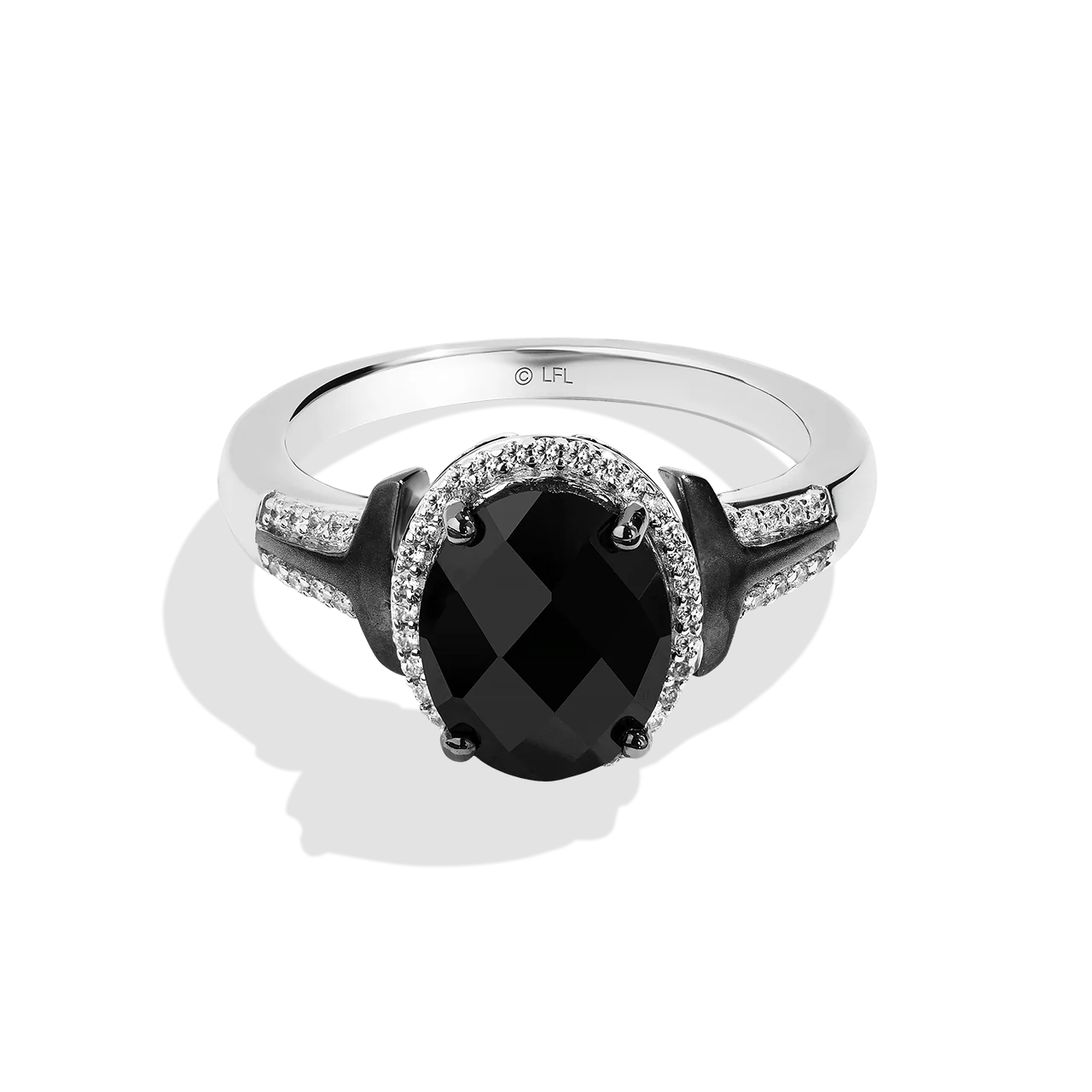 THE MANDALORIAN™ WOMEN'S RING 1/6 CT.TW. Diamonds and Black Onyx, Sterling Silver and Black Rhodium