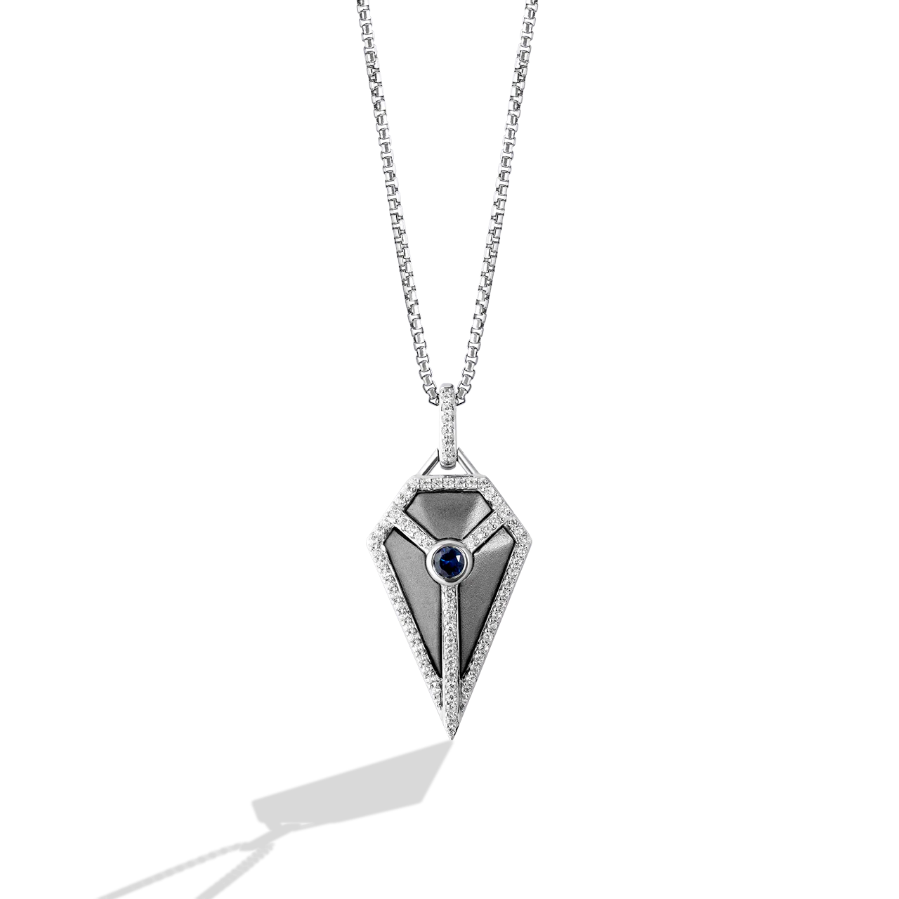 THE STAR DESTROYER WOMEN'S PENDANT 1/6 CT.TW. White Diamonds Genuine Blue Sapphire Silver