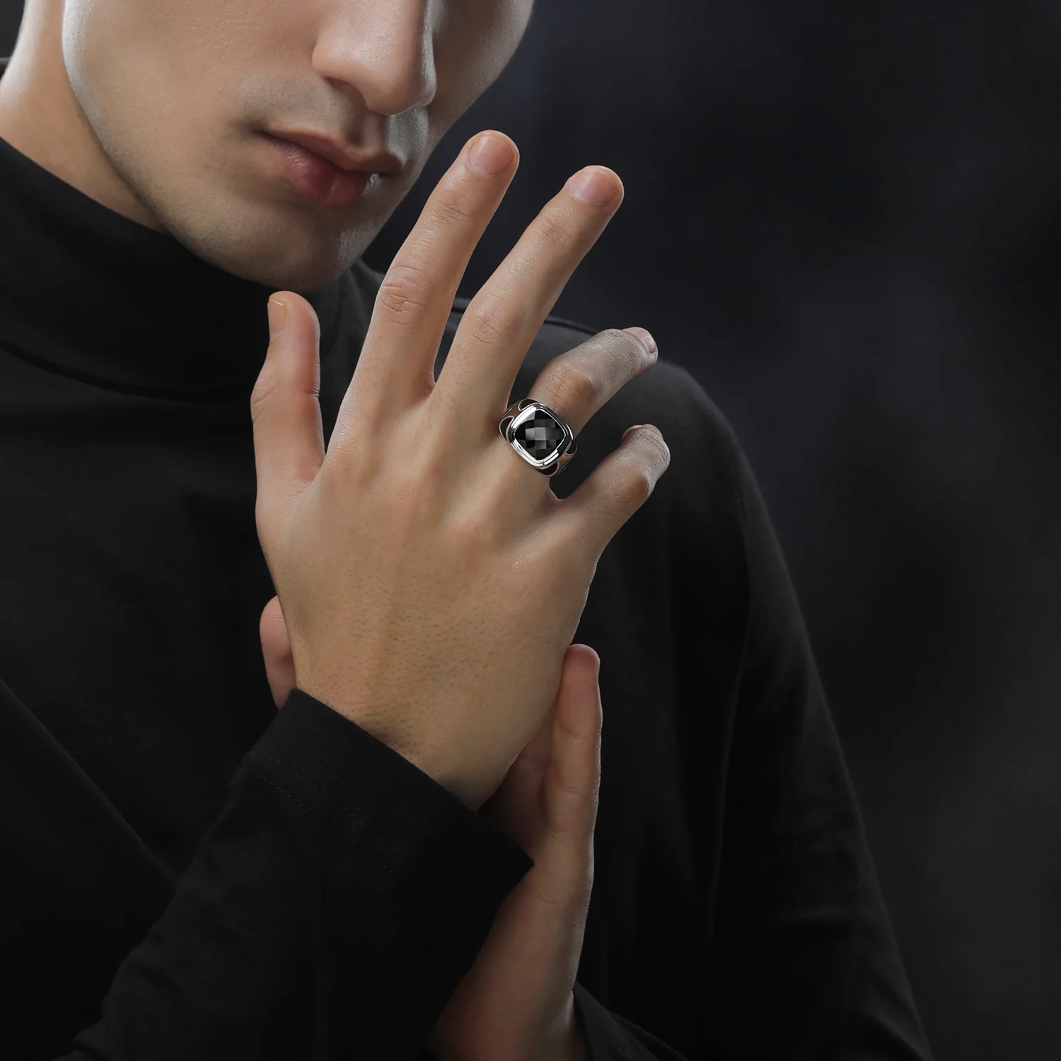 THE STORMTROOPER MEN'S RING Black Enamel and Black Onyx Silver - Image 2