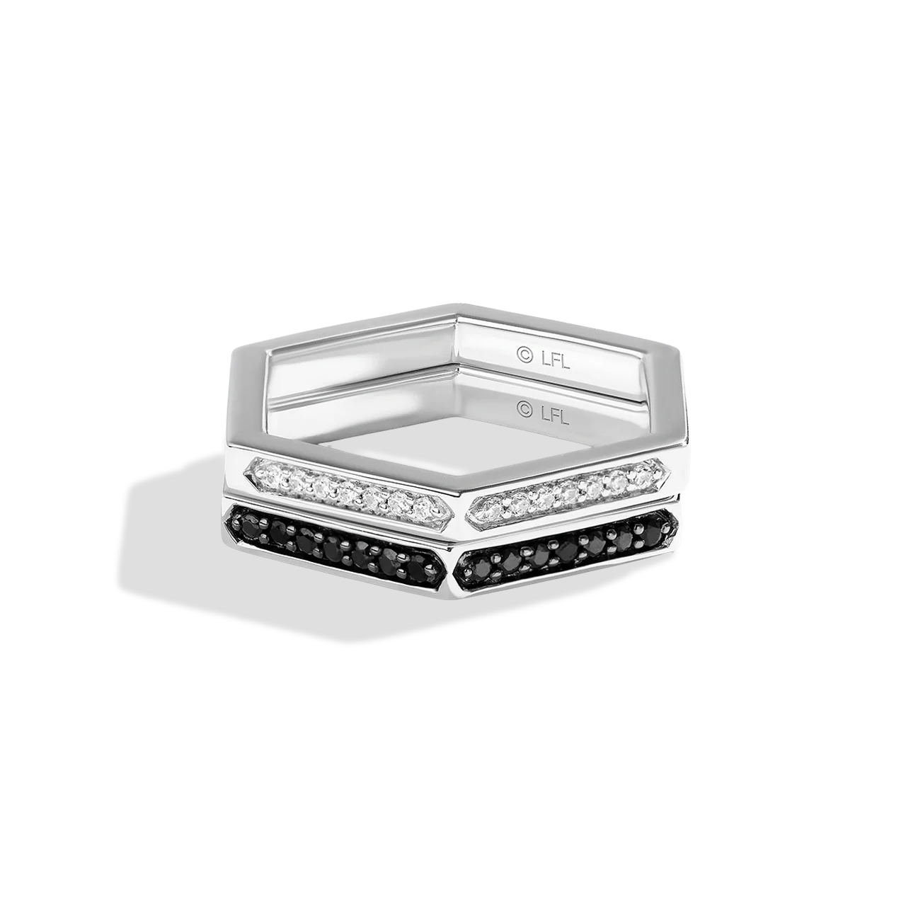 THE TIE FIGHTER WOMEN'S RING SET 1/3 CT.TW. Black and White Diamonds, Sterling Silver