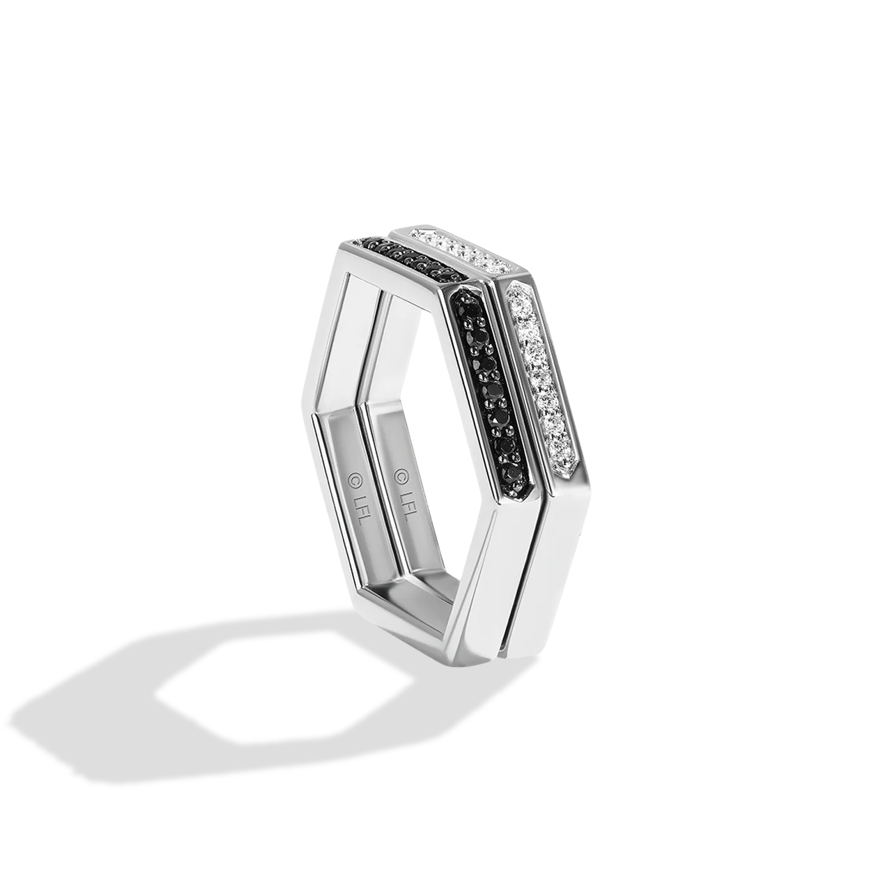THE TIE FIGHTER WOMEN'S RING SET 1/3 CT.TW. Black and White Diamonds, Sterling Silver - Image 2