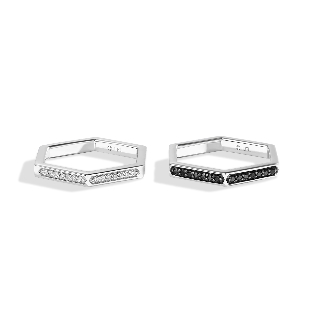 THE TIE FIGHTER WOMEN'S RING SET 1/3 CT.TW. Black and White Diamonds, Sterling Silver - Image 3