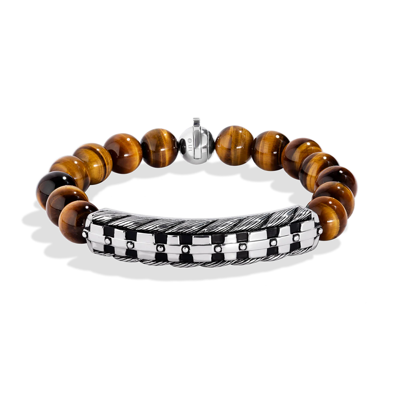 THE WOOKIEE MEN'S BRACELET Tiger Eye Shamballa Beads Silver and Black Rhodium