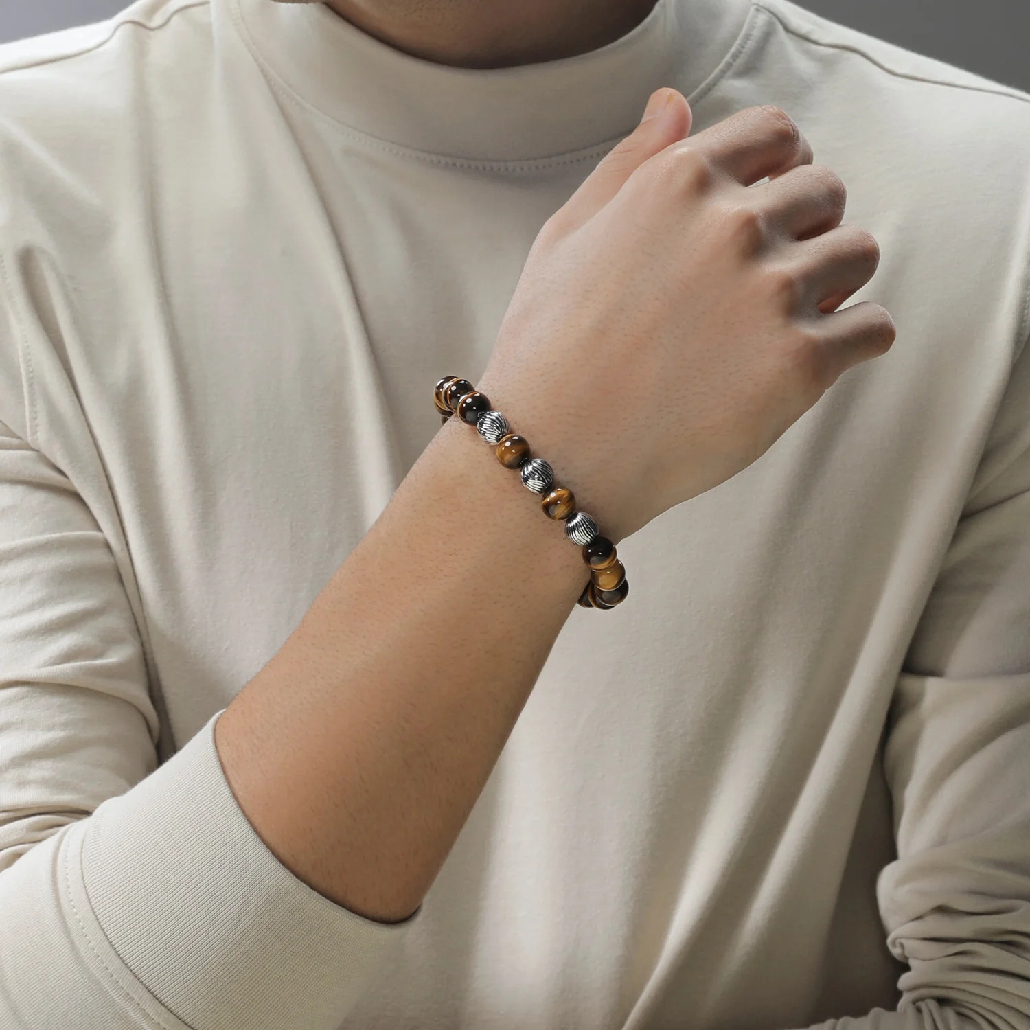 THE WOOKIEE MEN'S BRACELET Tiger Eye Shamballa Beads Silver and Black Rhodium - Image 2