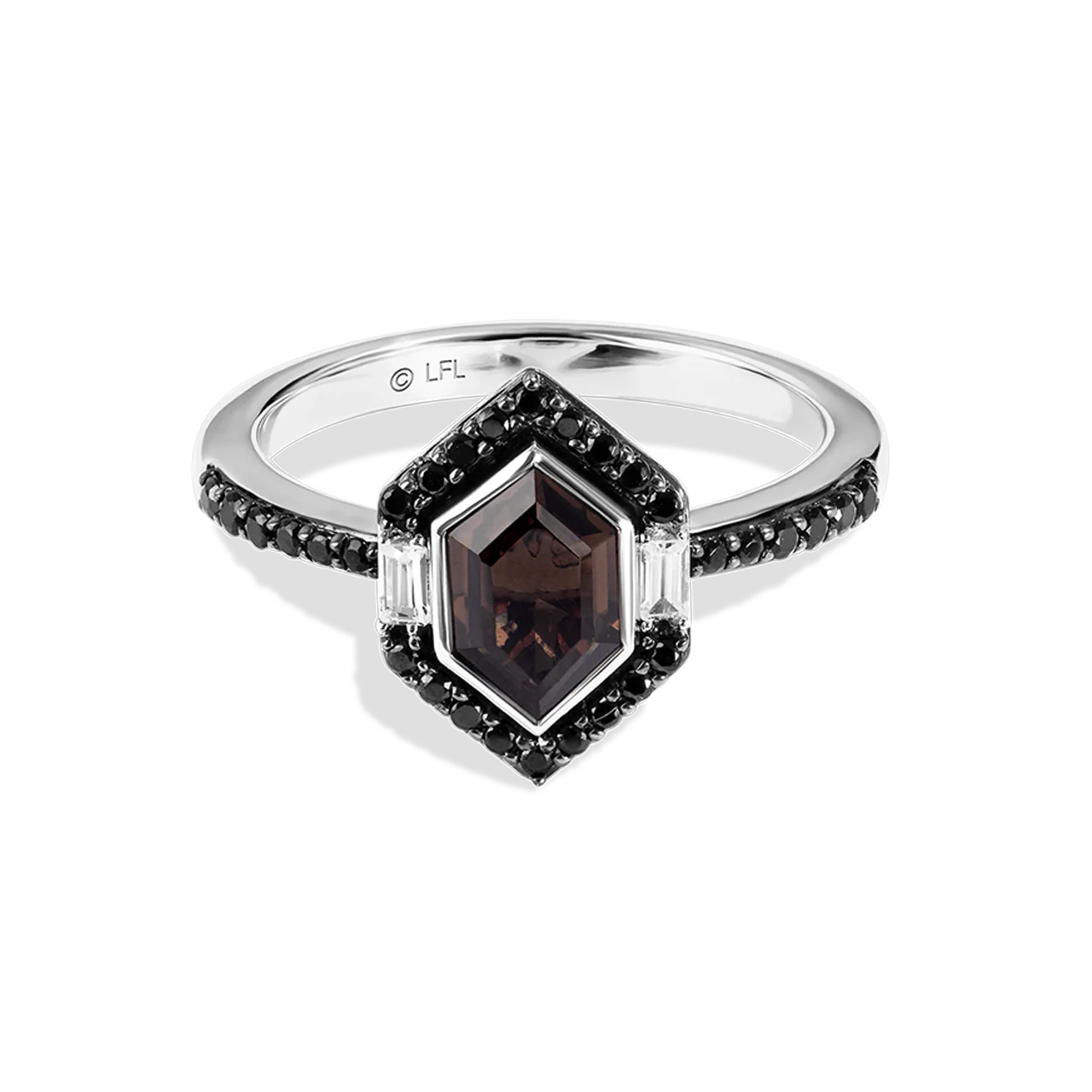 THE WOOKIEE WOMEN'S RING 1/3 CT.TW. Black and White Diamonds and Smokey Quartz Silver