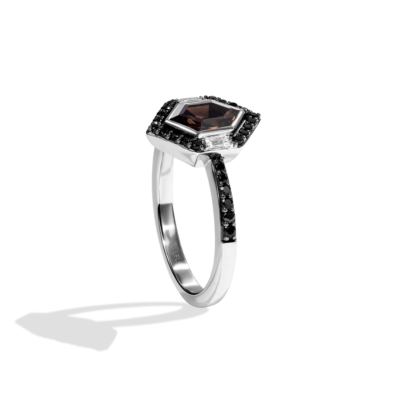 THE WOOKIEE WOMEN'S RING 1/3 CT.TW. Black and White Diamonds and Smokey Quartz Silver - Image 3