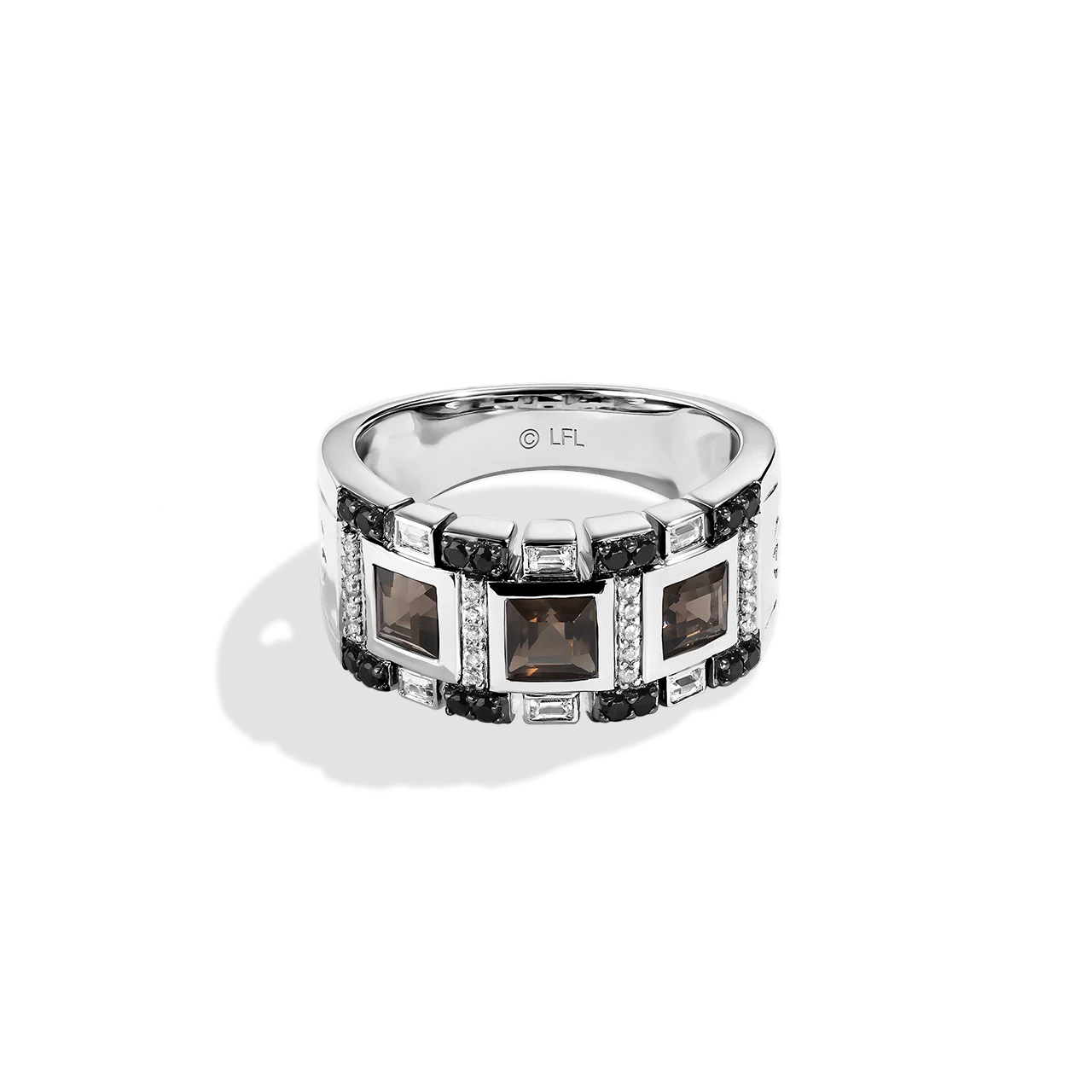 THE WOOKIEE WOMEN'S RING 1/3 CT.TW. Black and White Diamonds and Smokey Quartz Silver