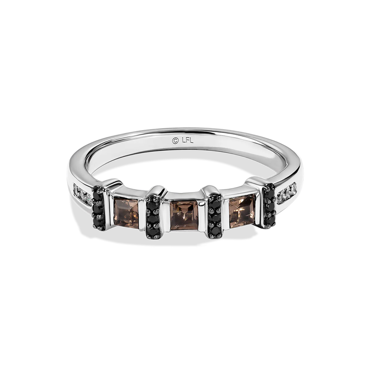 THE WOOKIEE WOMEN'S RING 1/6 CT.TW. Black and White Diamonds and Smokey Quartz Silver