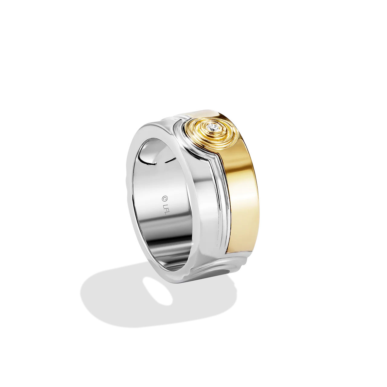 THREEPIO SERIES MEN'S RING White Diamond Accent Two Tone Silver and 10K Yellow Gold - Image 4