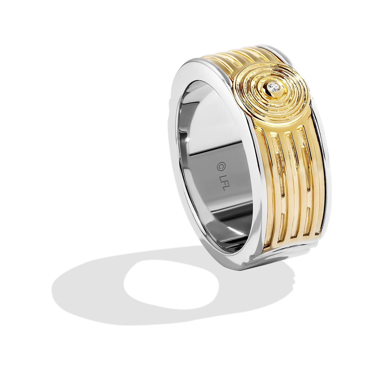 THREEPIO SERIES MEN'S RING White Diamond Accent Two Tone Silver and 10K Yellow Gold - Image 3