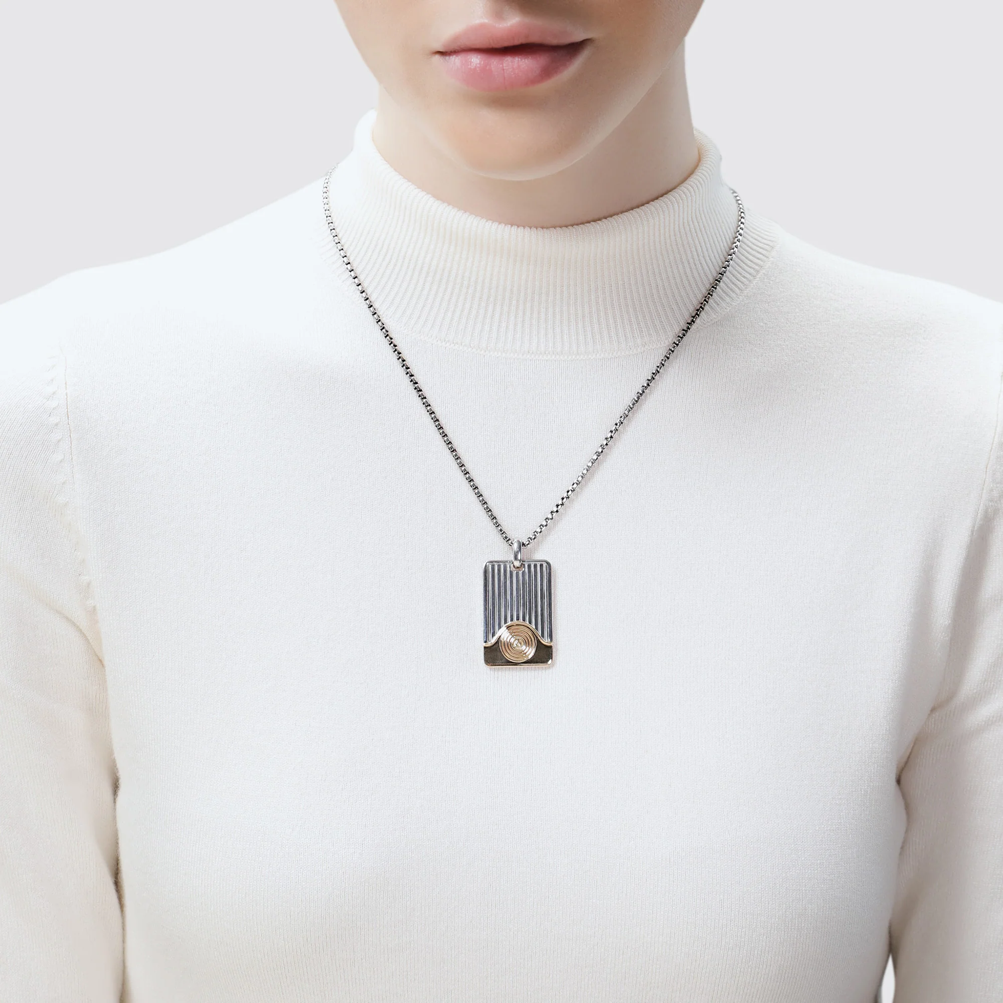 THREEPIO SERIES MEN'S/WOMEN'S PENDANT True Two Tone Silver and 10K Yellow Gold - Image 2