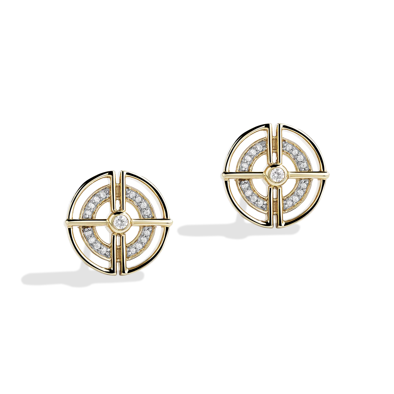 THREEPIO SERIES WOMEN'S STUDS 1/10 CT.TW. White Diamonds 10K Yellow Gold
