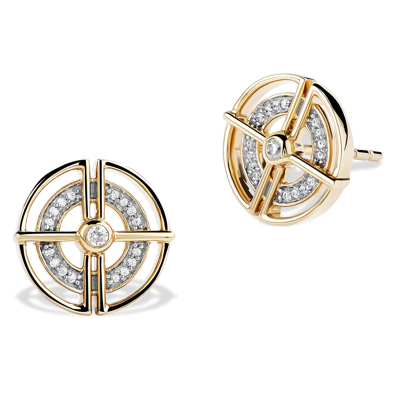 THREEPIO SERIES WOMEN'S STUDS 1/10 CT.TW. White Diamonds 10K Yellow Gold - Image 3