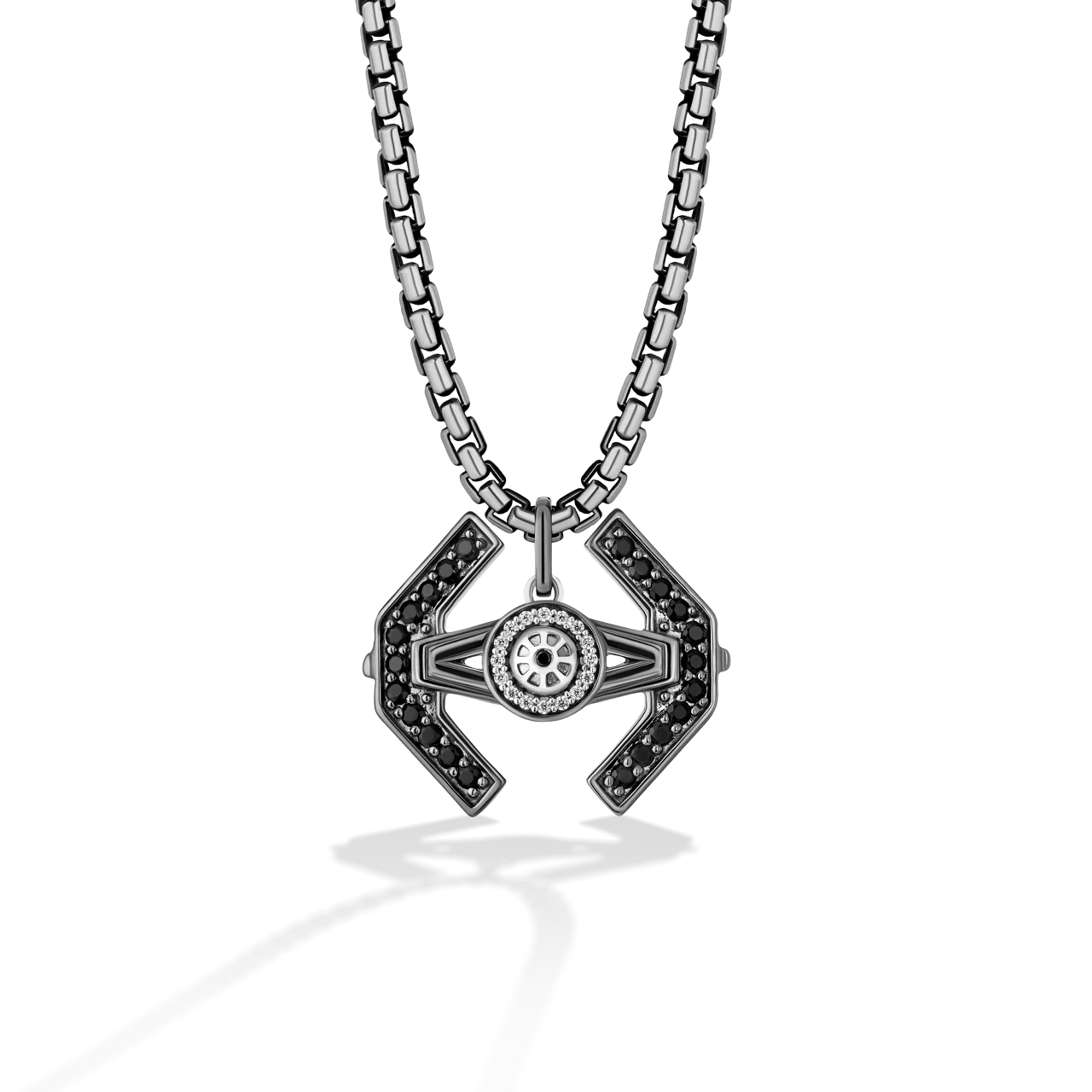 TIE FIGHTER™ Unisex Pendant with Black Onyx and 1/20 CT.TW. Black Diamonds in Black Rhodium over Sterling Silver