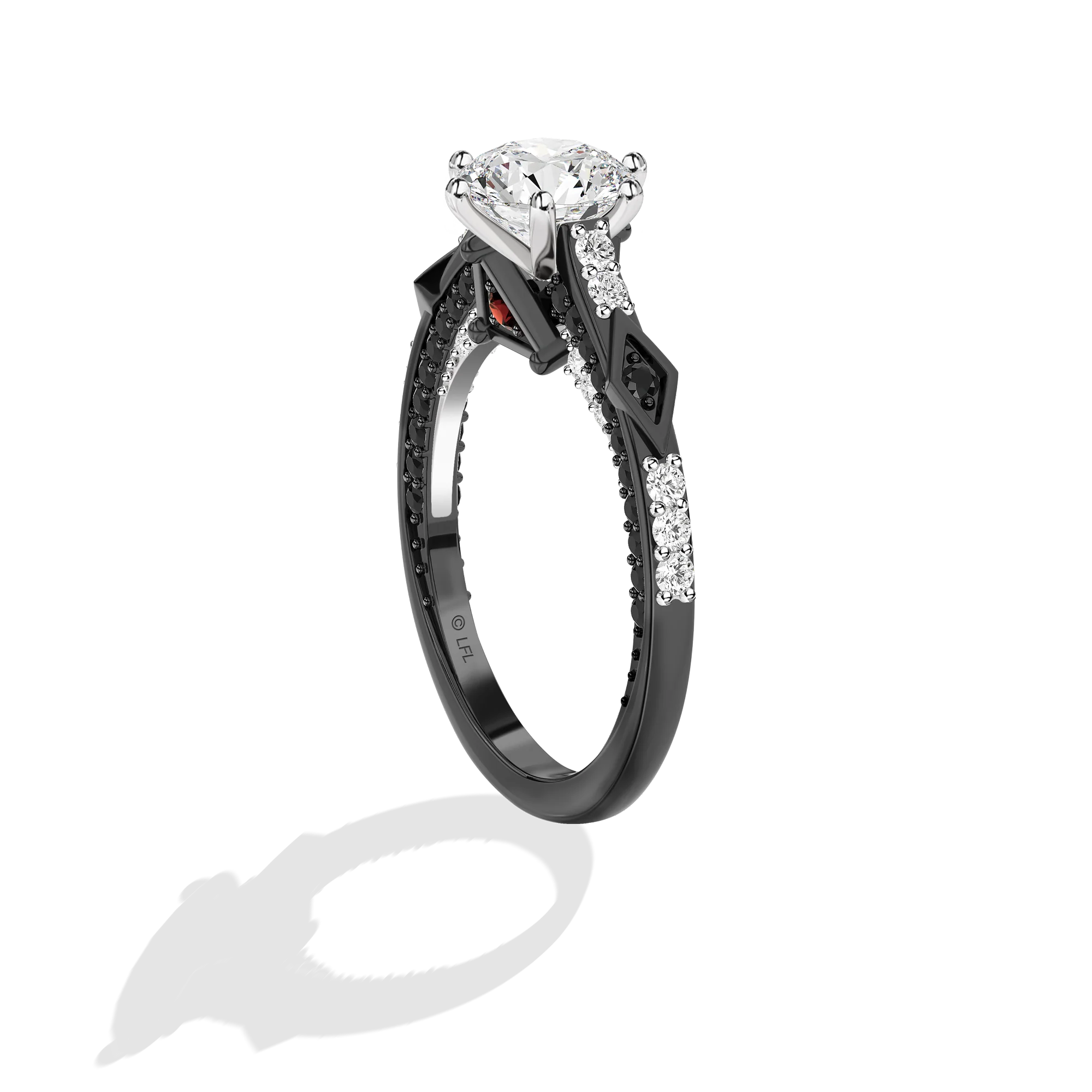 GALAXY STAR LAB GROWN DIAMONDS DARTH VADER 14K Gold with Black Rhodium, Garnet and Black Spinel Women's Engagement Ring - Image 3