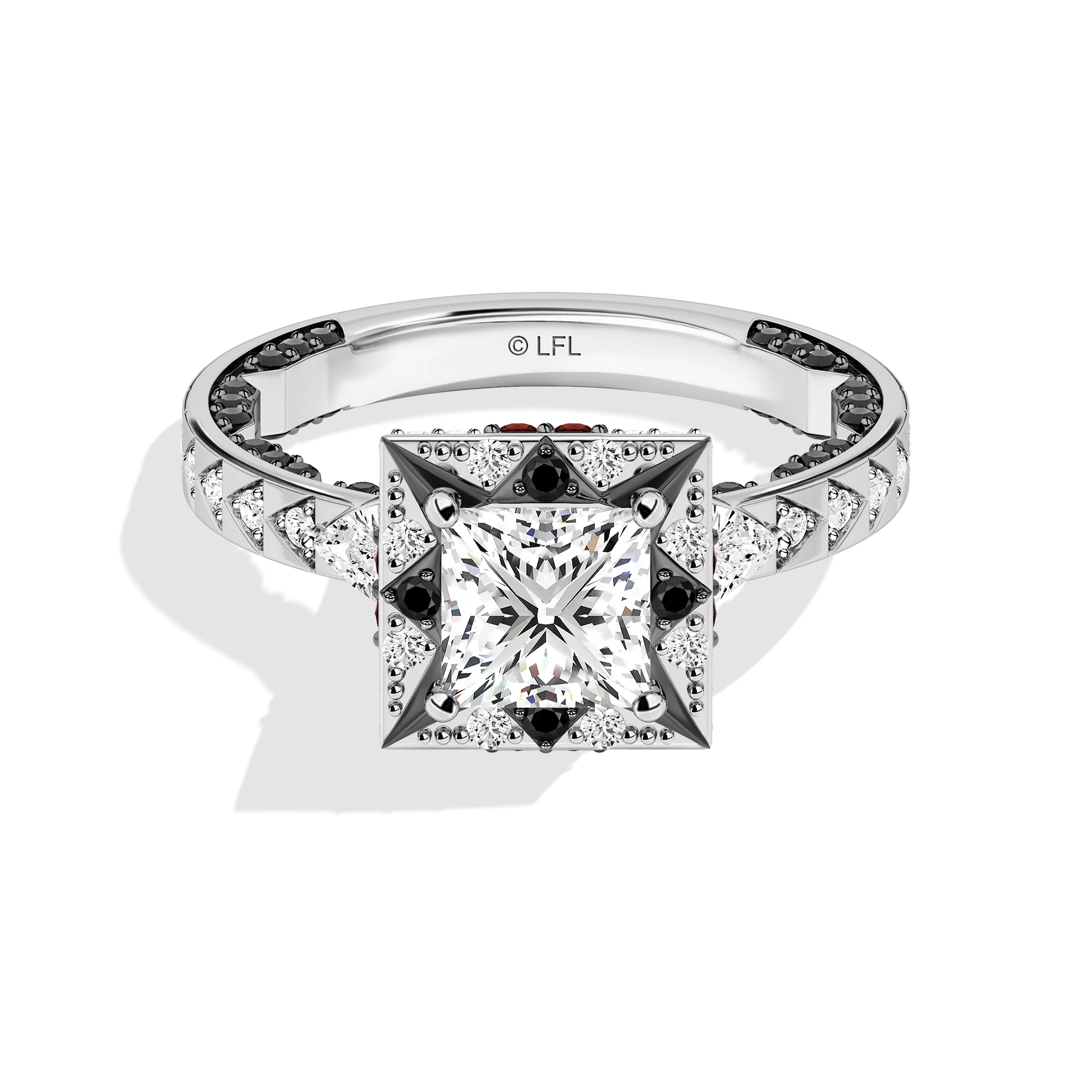 GALAXY STAR LAB GROWN DIAMONDS DARTH VADER Black Spinel, Garnet and Lab Grown Diamonds set in 14K White Gold and Black Rhodium Engagement Ring