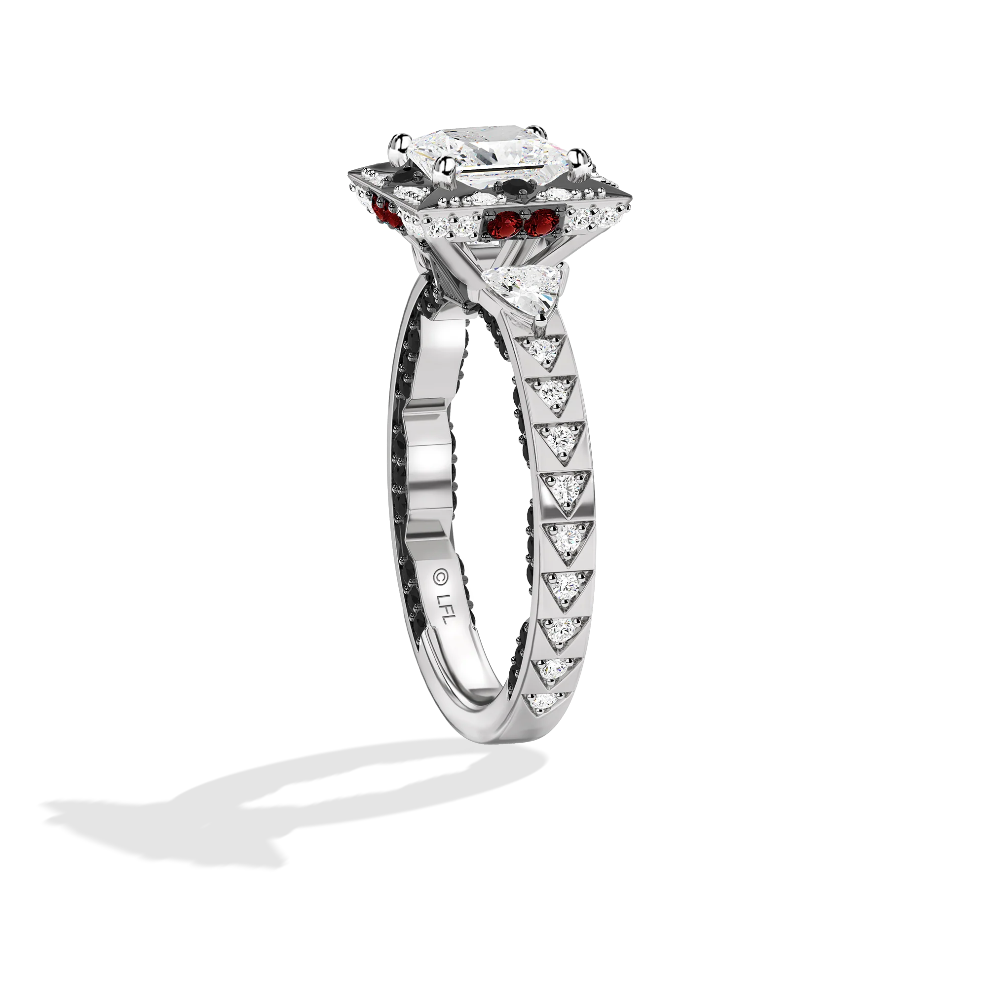 GALAXY STAR LAB GROWN DIAMONDS DARTH VADER Black Spinel, Garnet and Lab Grown Diamonds set in 14K White Gold and Black Rhodium Engagement Ring - Image 3