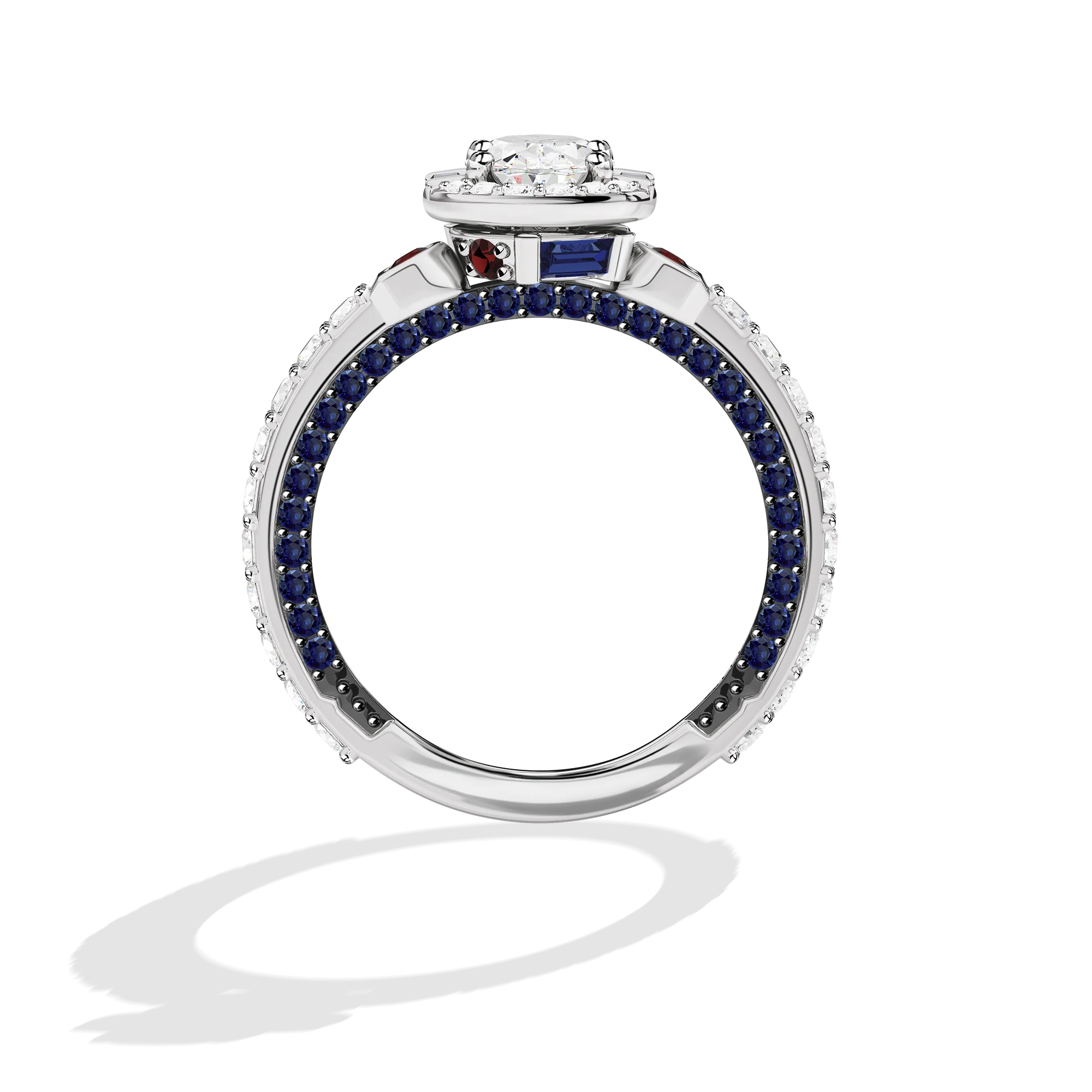GALAXY STAR LAB GROWN DIAMONDS R2-D2 14K Gold, Blue Sapphire and Garnet Women's Engagement Ring - Image 3