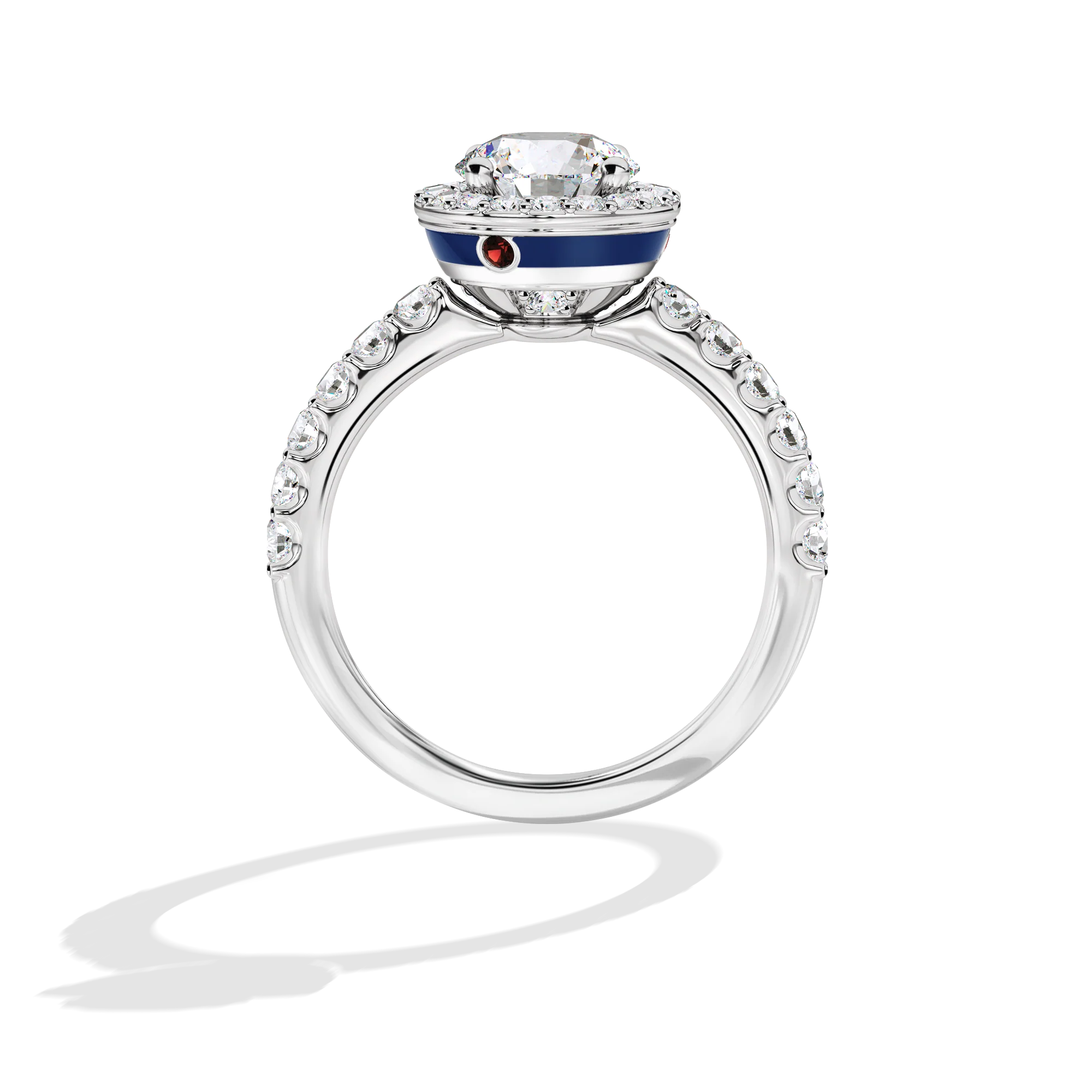 GALAXY STAR LAB GROWN DIAMONDS R2-D2 14K Gold, Blue Enamel and Garnet Women's Engagement Ring - Image 2