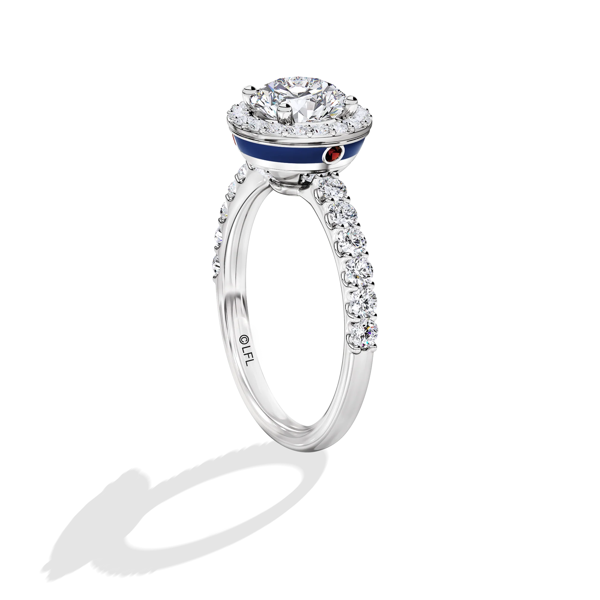 GALAXY STAR LAB GROWN DIAMONDS R2-D2 14K Gold, Blue Enamel and Garnet Women's Engagement Ring - Image 3