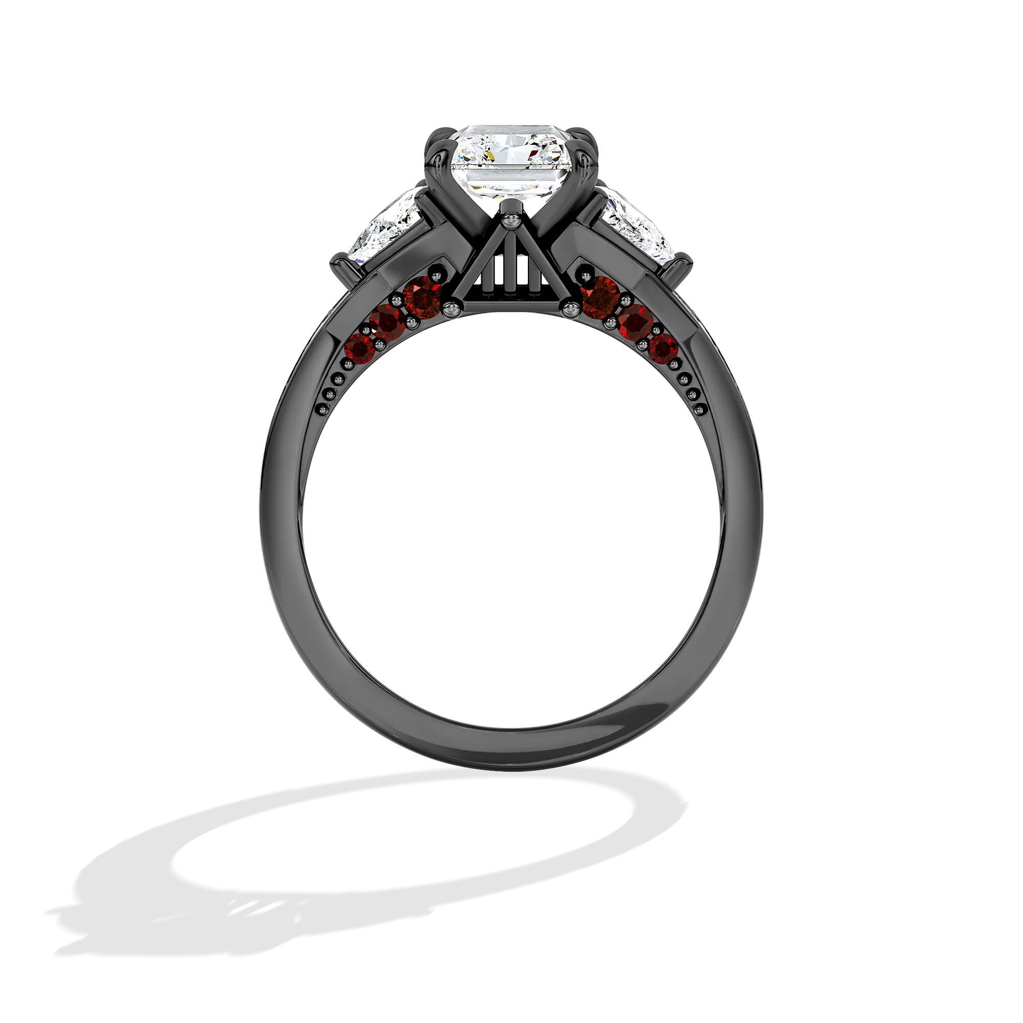GALAXY STAR LAB GROWN DIAMONDS DARTH VADER 14K Gold with Black Rhodium and Garnet Women's Engagement Ring - Image 2