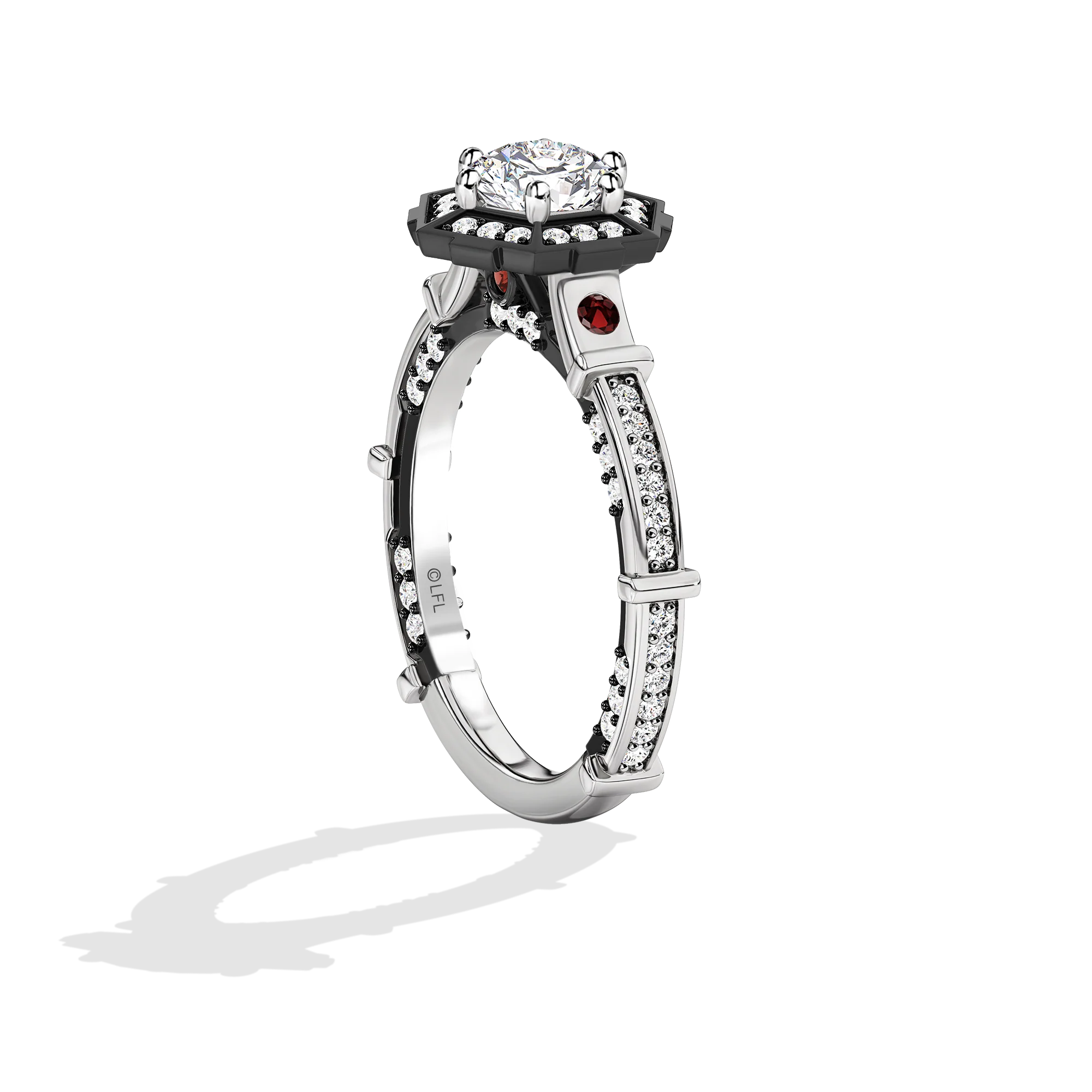 GALAXY STAR LAB GROWN DIAMONDS INTO THE GALAXY Garnet and Lab Grown Diamonds set in 14K White Gold and Black Rhodium Engagement Ring - Image 3