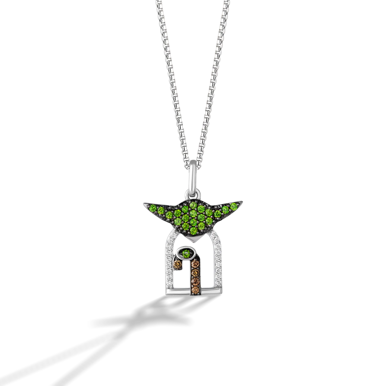 Women's Necklace with Chrome Diopside, Champagne and 1/10 CT.TW. Diamonds set in Sterling Silver over Black Rhodium