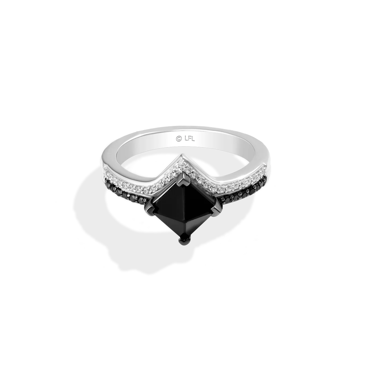 DARTH VADER WOMEN'S RING with Black Onyx with 1/5 CT.TW. Black and White Diamonds set in Black Rhodium over Sterling Silver