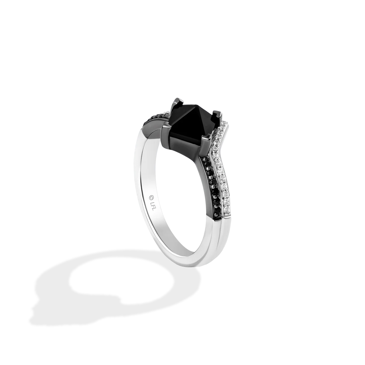 DARTH VADER WOMEN'S RING with Black Onyx with 1/5 CT.TW. Black and White Diamonds set in Black Rhodium over Sterling Silver - Image 2