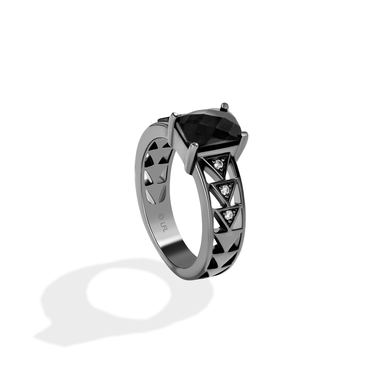 DARTH VADER WOMEN'S RING with Checkerboard Black Onyx and 1/20 CT.TW. Diamonds set in Black Rhodium over Sterling Silver - Image 2