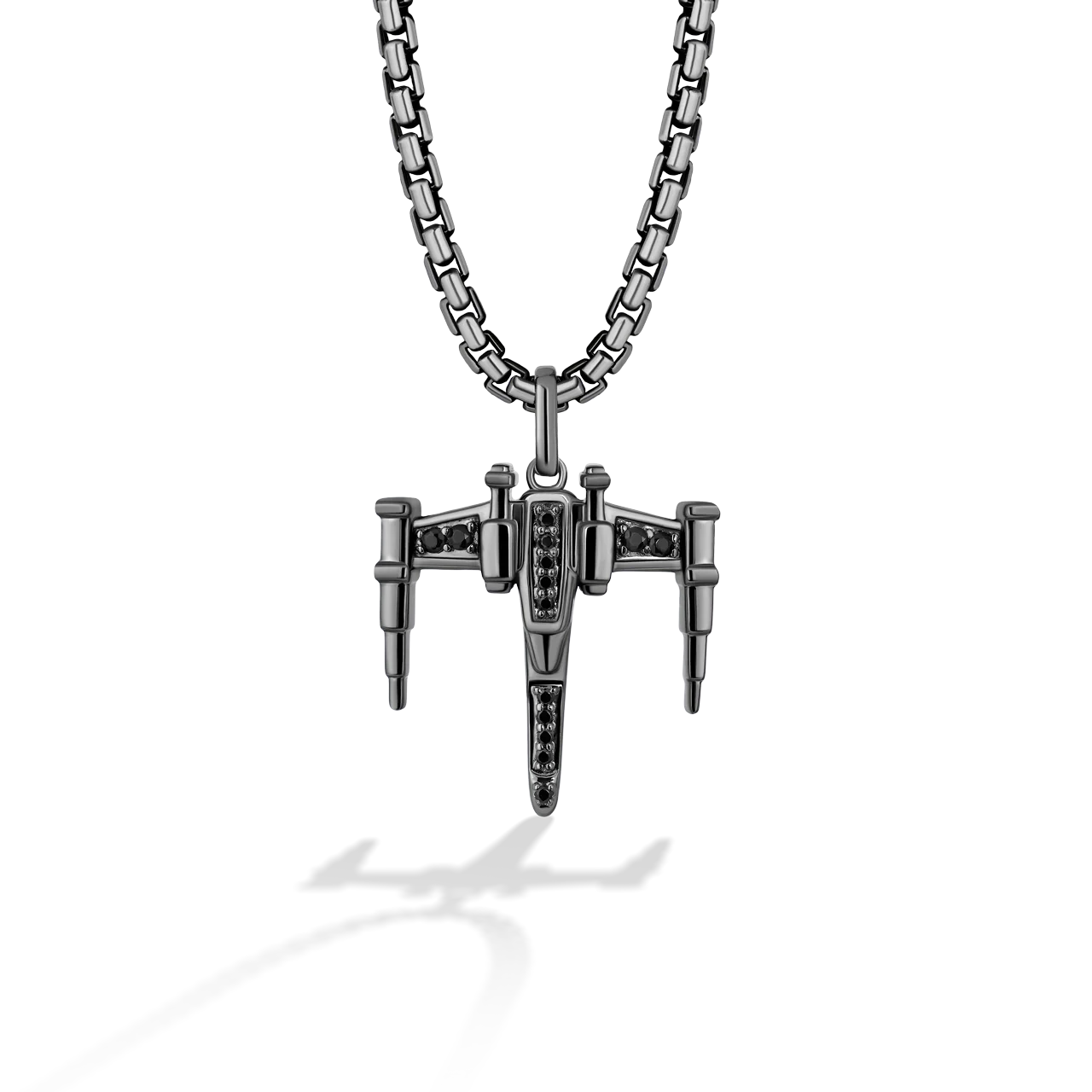X-Wing™ Men's Pendant with Black Onyx and 1/20 CT.TW. Black Diamonds in Black Rhodium over Sterling Silver